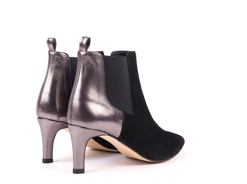 High-heeled ankle boots in black suede