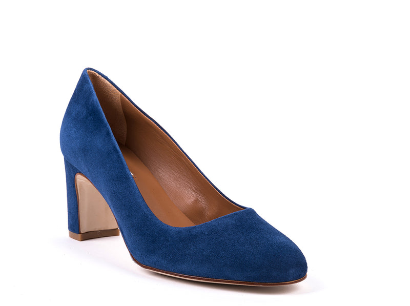 ​Block high-heeled navy blue suede shoes