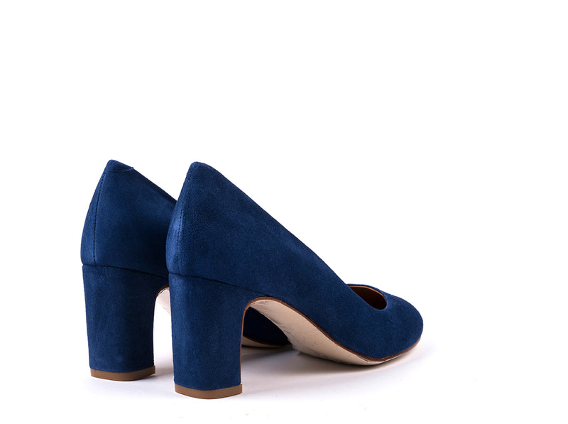 ​Block high-heeled navy blue suede shoes