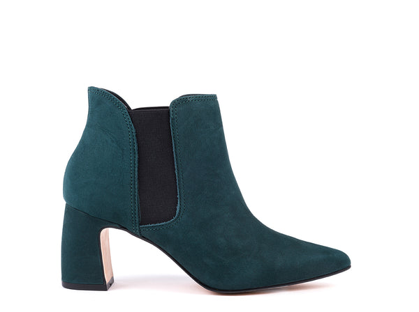 High heeled ankle boots in green nobuck
