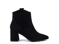 High heeled ankle boots in black suede