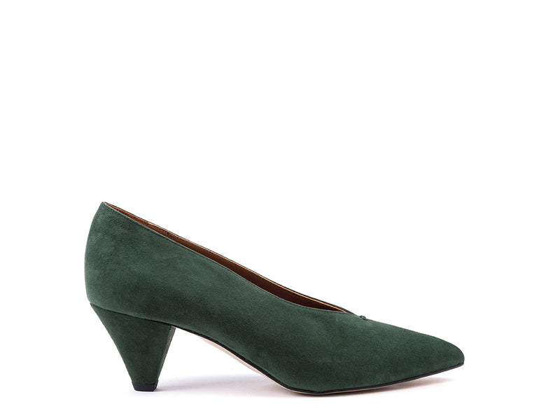 ​High-heeled shoes in green suede