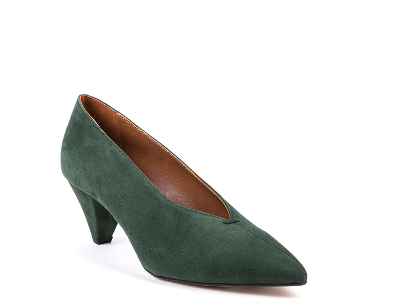 ​High-heeled shoes in green suede