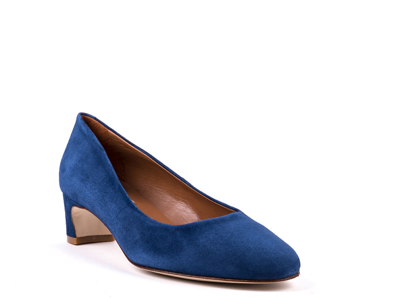 Block medium heeled navy blue suede shoes