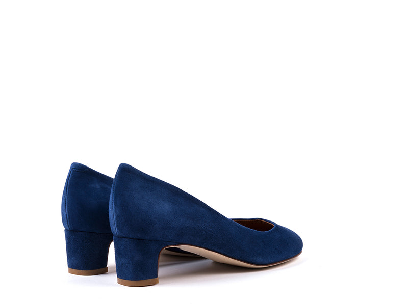 Block medium heeled navy blue suede shoes