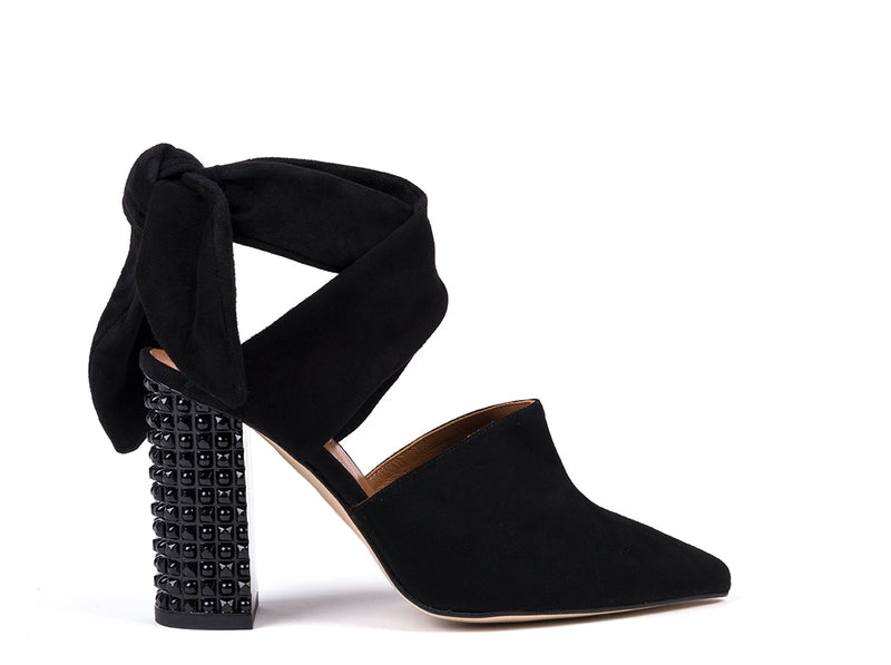 High-heeled sandals and black suede