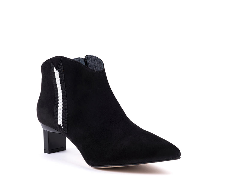 High heeled ankle boots in black suede