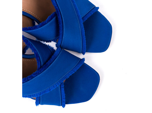 Blue satin high-heeled mules