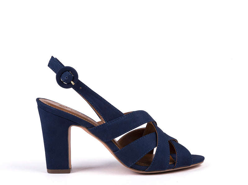 High-heel nobuck navy blue sandals