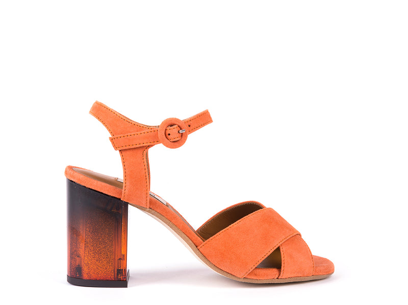 ​High helled sandals in orange suede