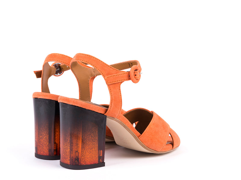 ​High helled sandals in orange suede