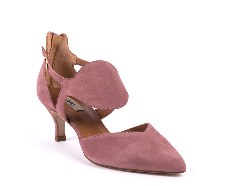 Dry pink suede medium-heeled shoes