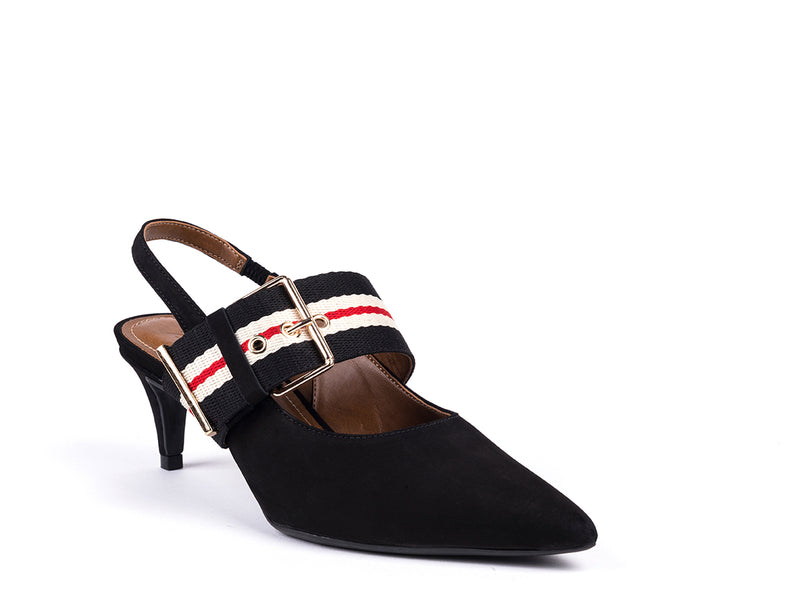 Slingbacks de salto médio em nobuck preto