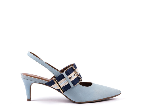 Mid-heeled slingbacks in old blue nubuck