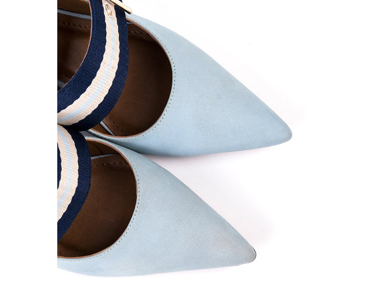 Slingbacks de salto médio em nobuck azul velho