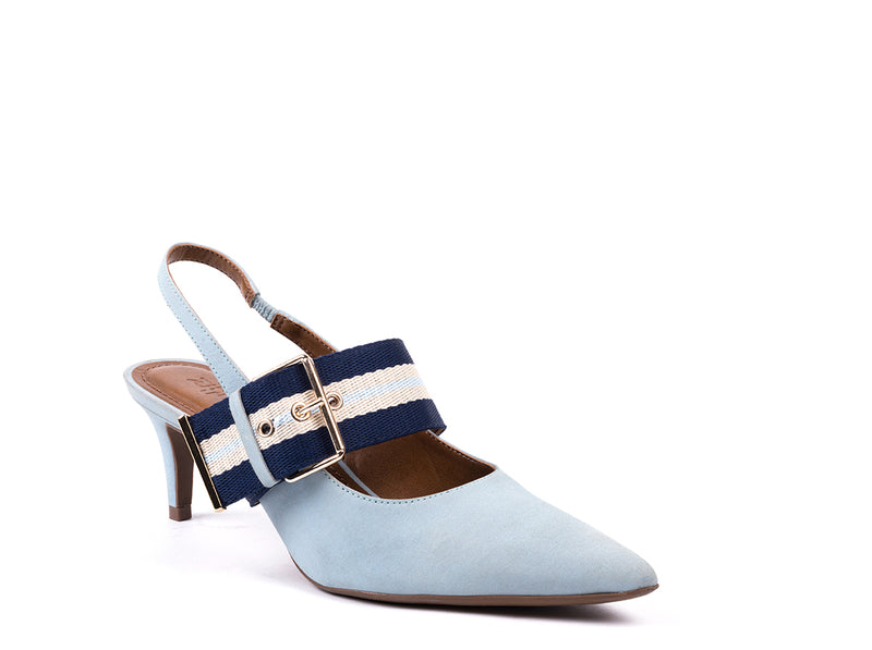 Slingbacks de salto médio em nobuck azul velho