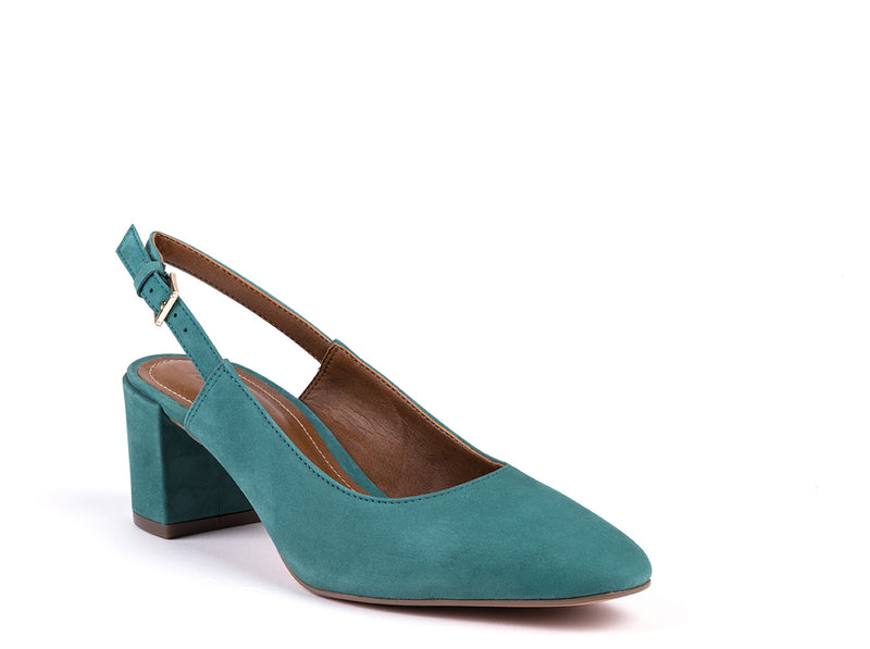 Slingbacks de salto médio em nobuck turquesa