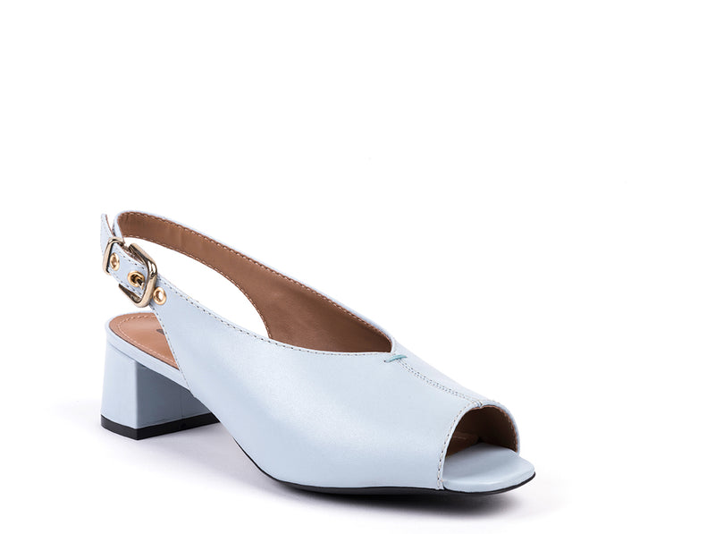 Medium-heeled grey leather slingbacks