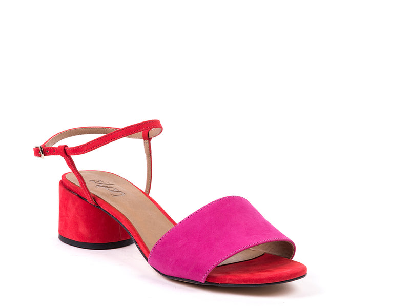 Medium-heeled sandals in red nubuck