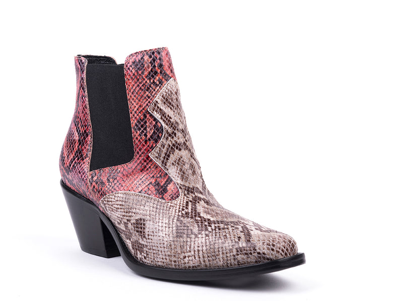 Medium heel patterned leather texan style ankle boots