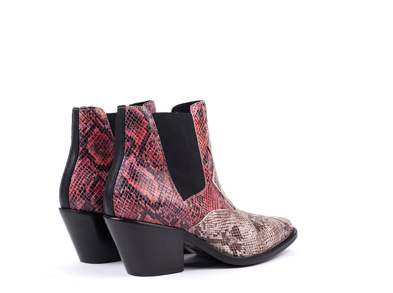 Medium heel patterned leather texan style ankle boots