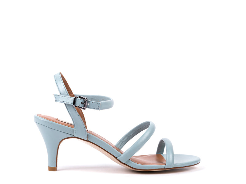 High-heeled sandals in pastel blue leather