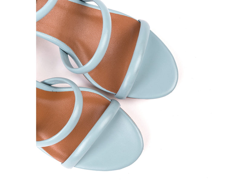 High-heeled sandals in pastel blue leather