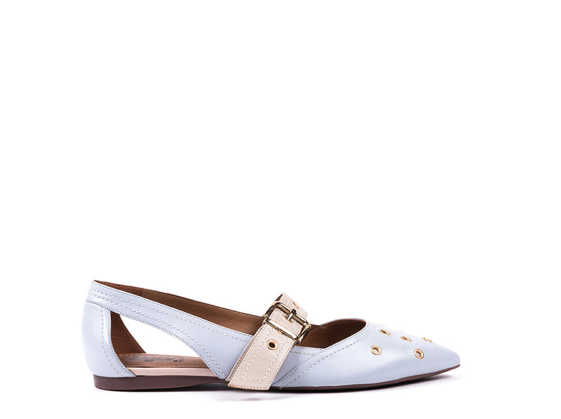 Light blue leather flat shoes