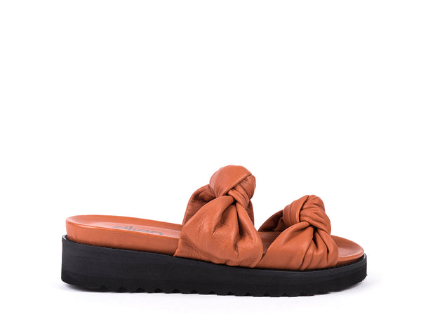 Black and camel leather flat sandals