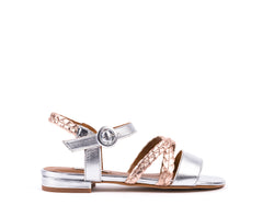 Silver leather flat sandals with braided details