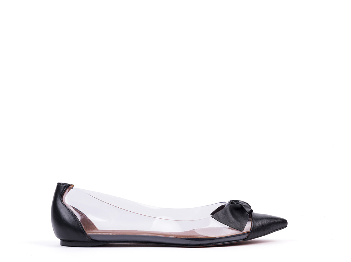 Black leather and vinyl ballet flats