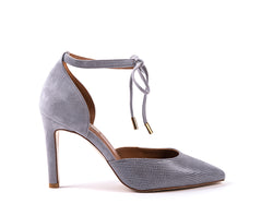 ​High-heeled shoes in engraved grey leather and suede