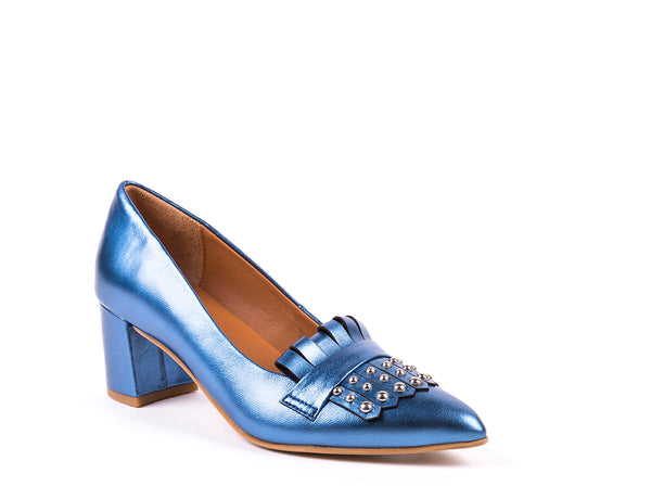 ​High-heeled shoes in blue metallic leather