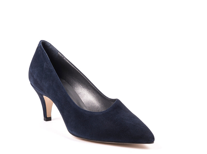 Medium heeled navy blue suede shoes