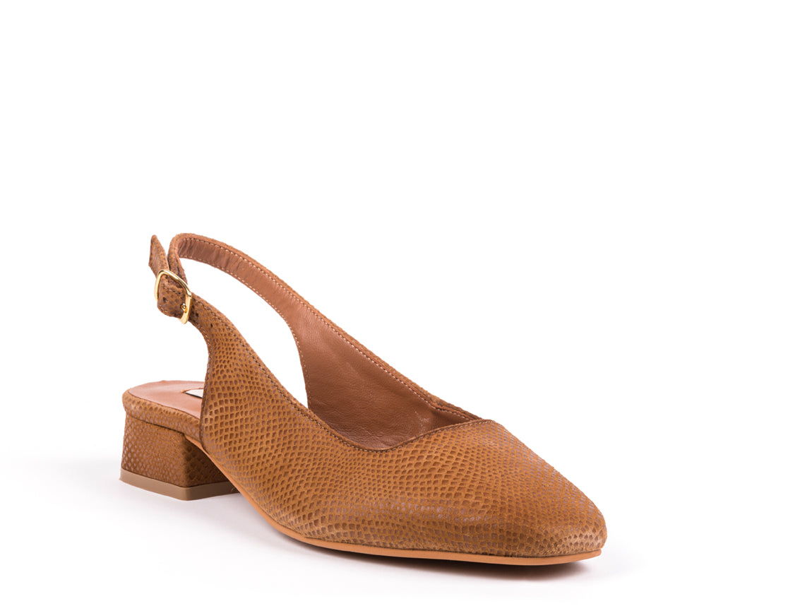 Slingbacks de salto médio pele gravada camel