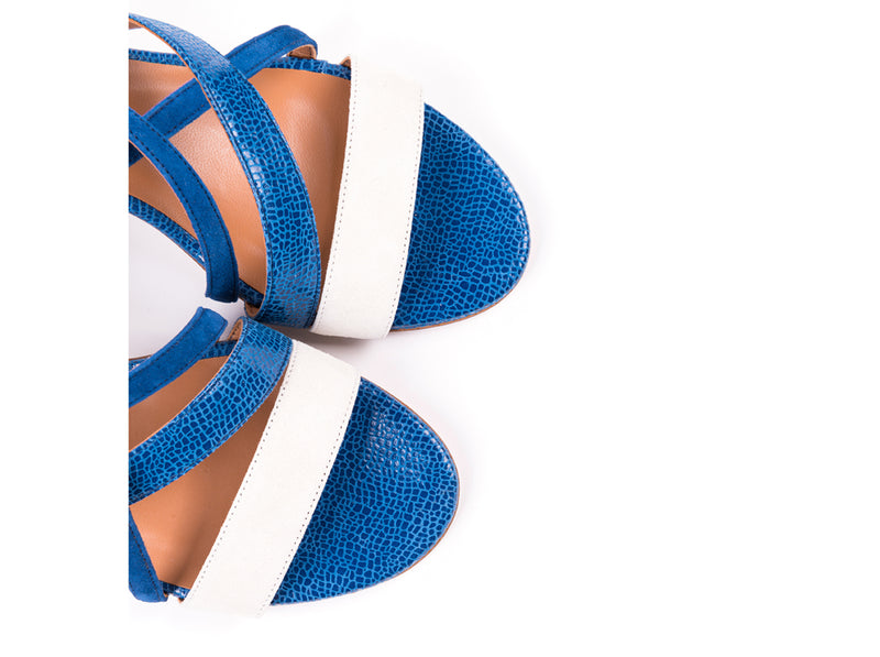 Sandálias de salto alto em pele gravada azul marinho