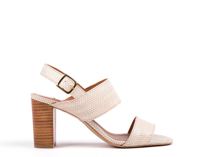 ​High helled sandals in white engraved leather