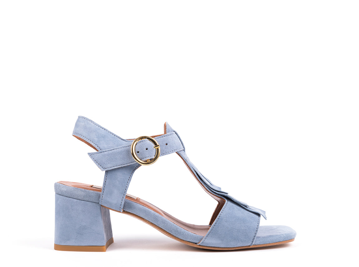Blue suede high-heeled sandals