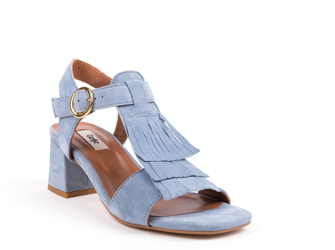 Blue suede high-heeled sandals