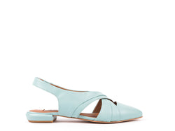 Flat slingbacks in light green leather