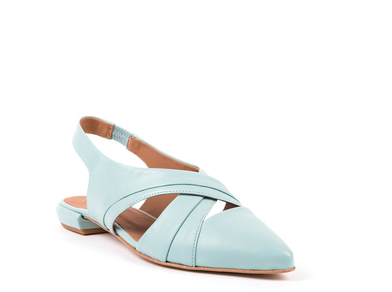 Flat slingbacks in light green leather