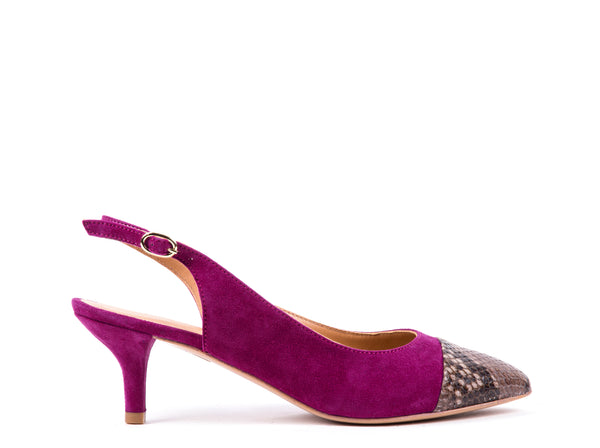 ​Medium-heeled bordeaux suede slingbacks