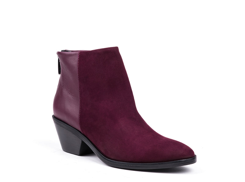 Medium-heeled ankle boots in bordeaux nobuck and leather