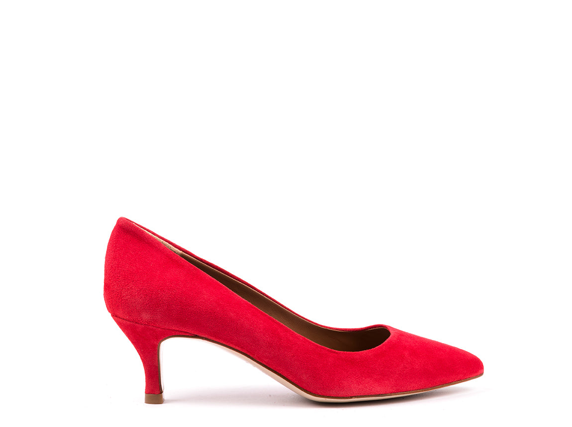 Medium heeled red suede shoes