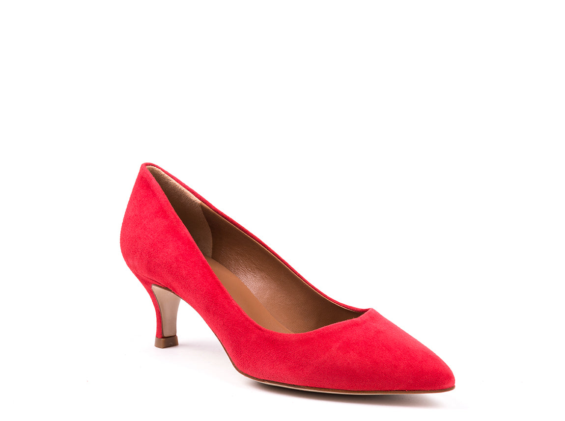 Medium heeled red suede shoes