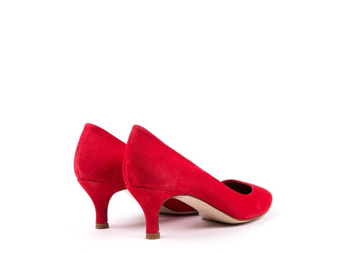 Medium heeled red suede shoes