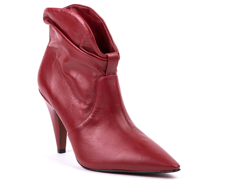 High-heeled ankle boots in red leather