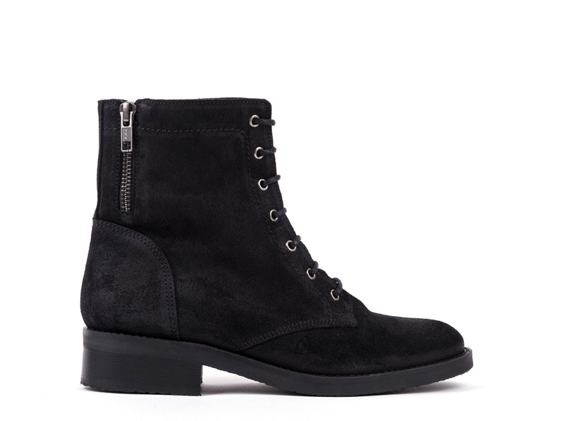 Black waxed suede ankle boots