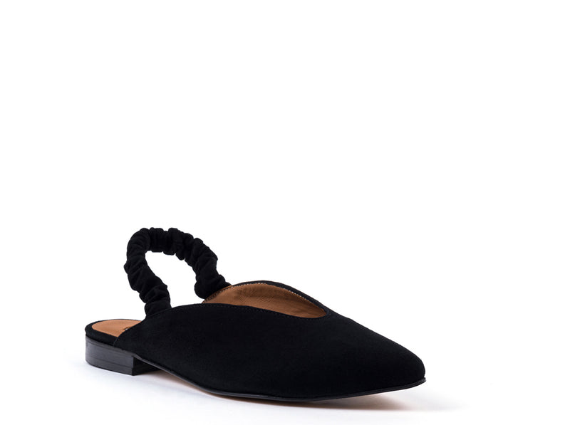 Flat slingbacks in black suede