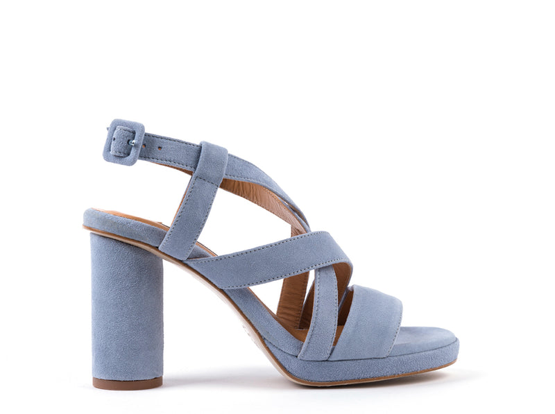 WEDDING COLLECTION - High heeled sandals em blue leather with decorative straps